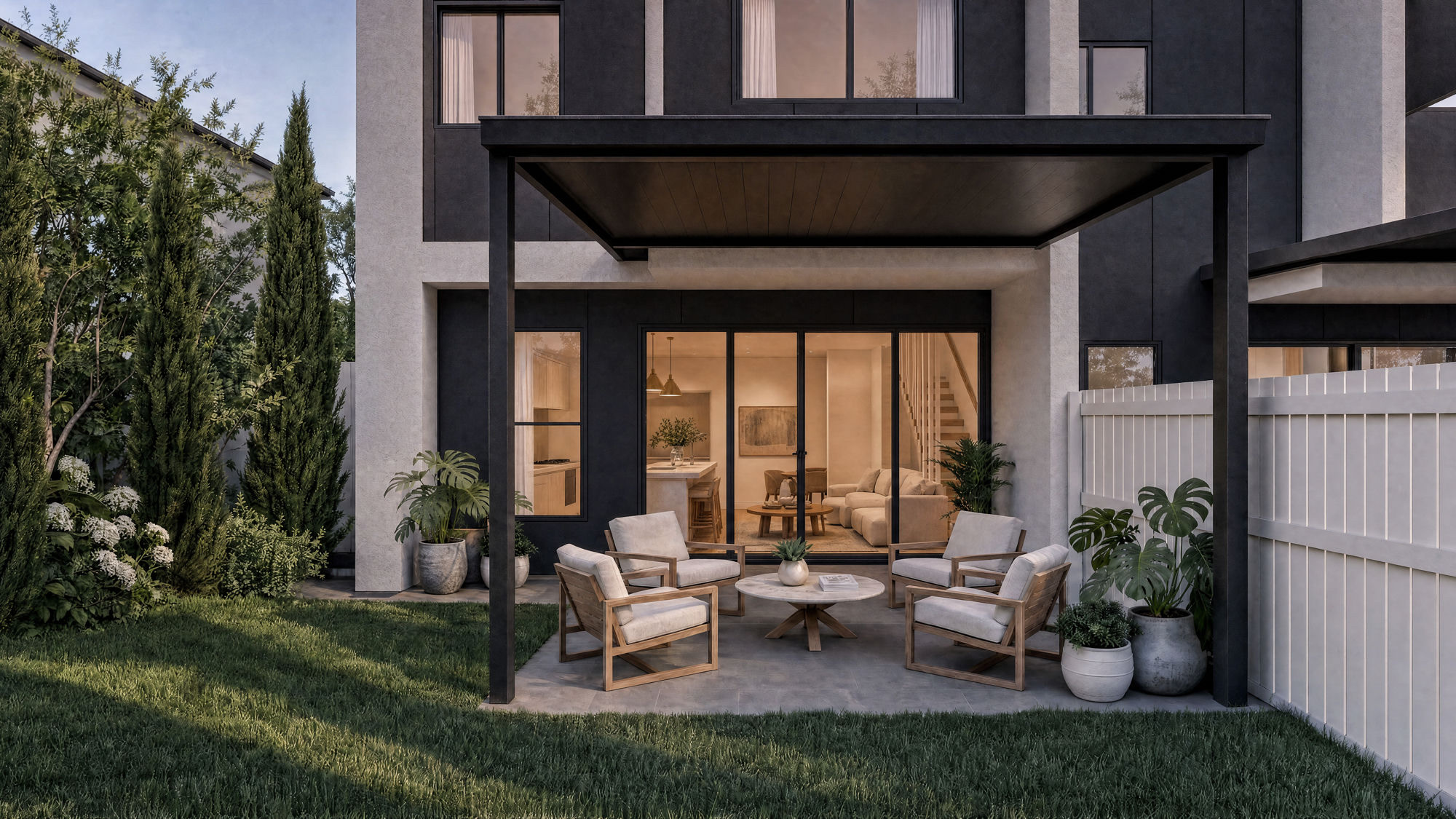 Private courtyard terrace with a covered alfresco lounge.
