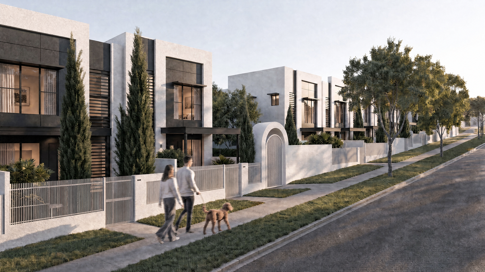 Architectural rendering of the UNE Residences streetscape.